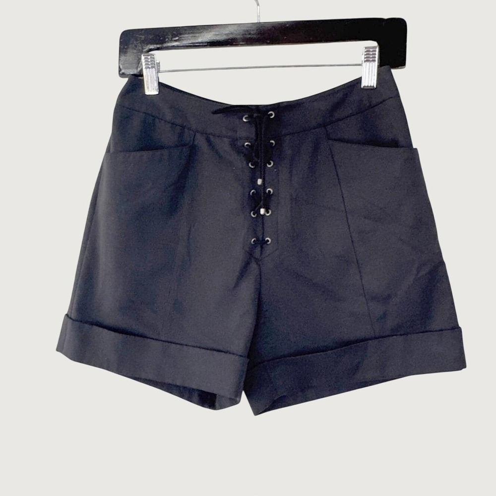 Thierry Mugler Vintage Black Lace Up Shorts 26 Y2K Goth‎ Avant Garde Designer